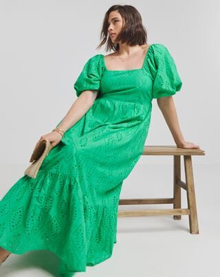 Green Broderie Maxi Dress | Simply Be | Simply Be (UK)