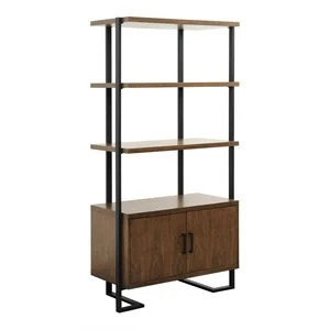 Lexicon Sedley Mid-Century Metal & Wood Bookcase in Walnut/Rustic Black | Cymax