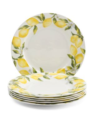 Set Of 6 11in Lemons Printed Dinner Plates | Kitchen & Dining Room | Marshalls | Marshalls