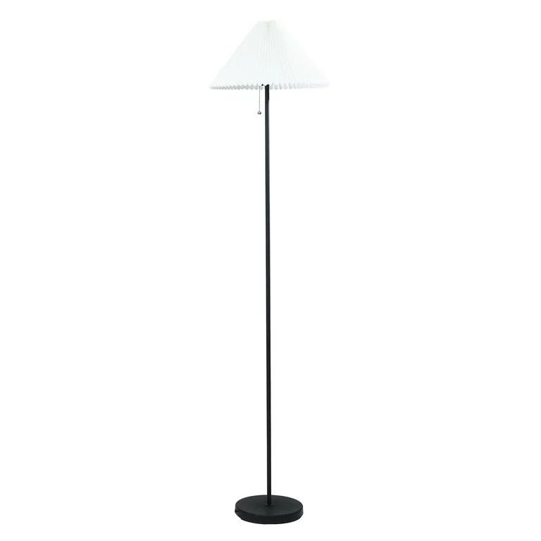 Mainstays 64" Contemporary Matte Black Metal Floor Lamp, with Pleated White Lampshade - Walmart.c... | Walmart (US)