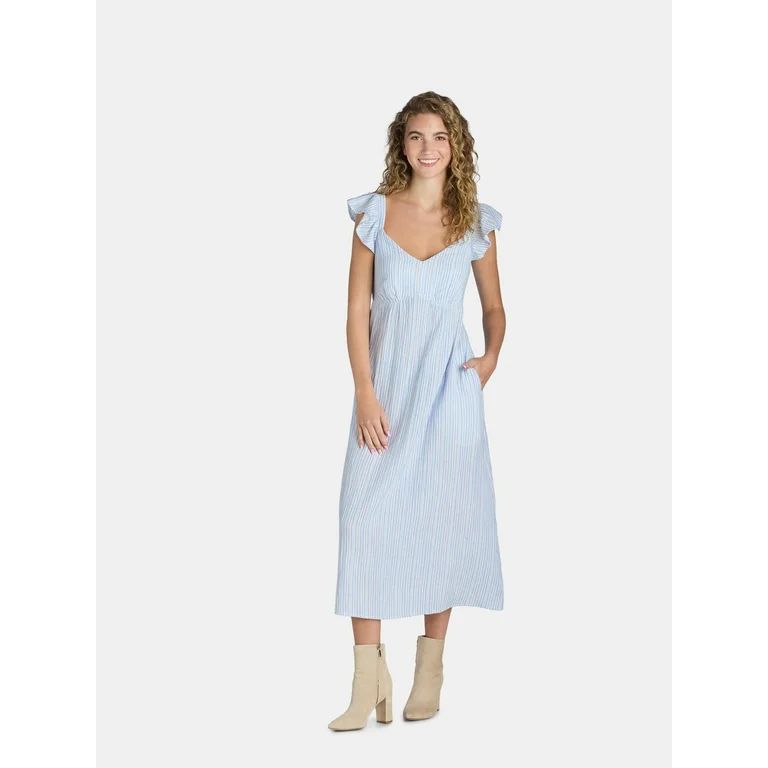 Time and Tru Women's and Women's Plus Double Cloth Empire Midi Dress, Sizes XS-4X | Walmart (US)