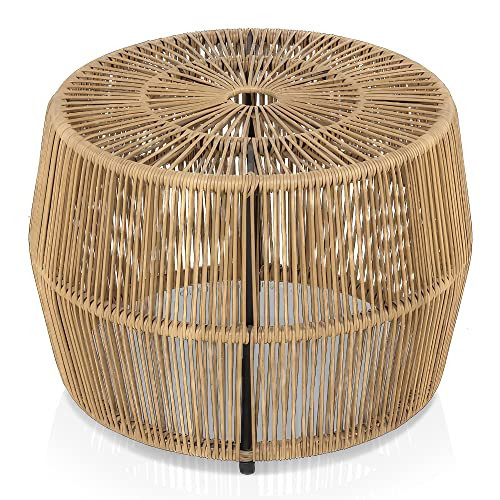 Furniture of America Ysar Boho Rattan Round Coffee Table Outdoor with Metal Frame, All-Weather and Rust Resistant, Handcrafted Coastal Furniture for Patio, Poolside, Garden, Yard, Natural Brown | Amazon (US)