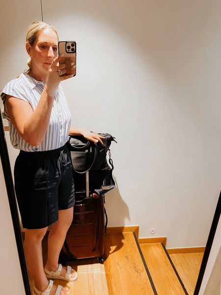 Summer Outfit for travel 

Shorts - longer shorts from Nordstrom, pull on.  Wearing true size medium. 

Sleeveless stripe linen blend top from H&M - sized down to a small. 

Steve Madden sandals

Dad sandals
Walking sandals 
Europe travel
Greece Travel outfit 



#LTKTravel #LTKOver40 #LTKStyleTip