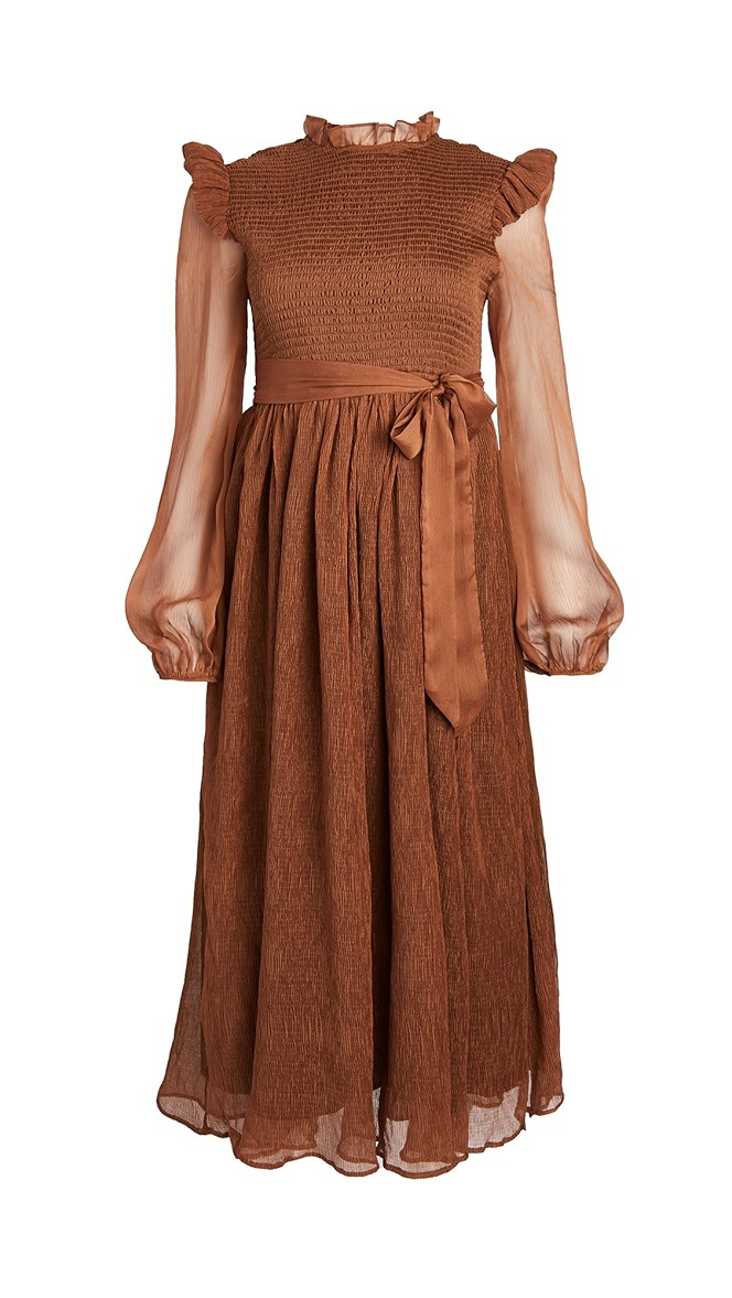 Smocked Chiffon Midi Dress | Shopbop