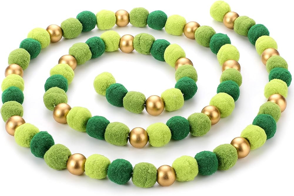 2 Pieces St. Patrick's Day Garland Decoration Pom Pom Garland Wool Wood Felt Ball St. Patrick's D... | Amazon (US)