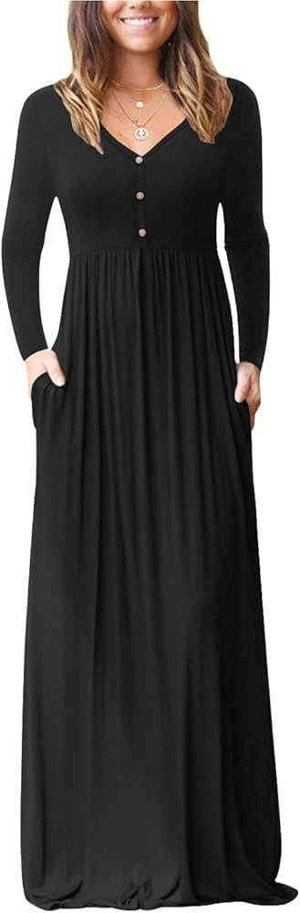 GRECERELLE Womens Long Sleeve V Neck Casual Button Maxi Dress 2025 with Pockets | Amazon (US)