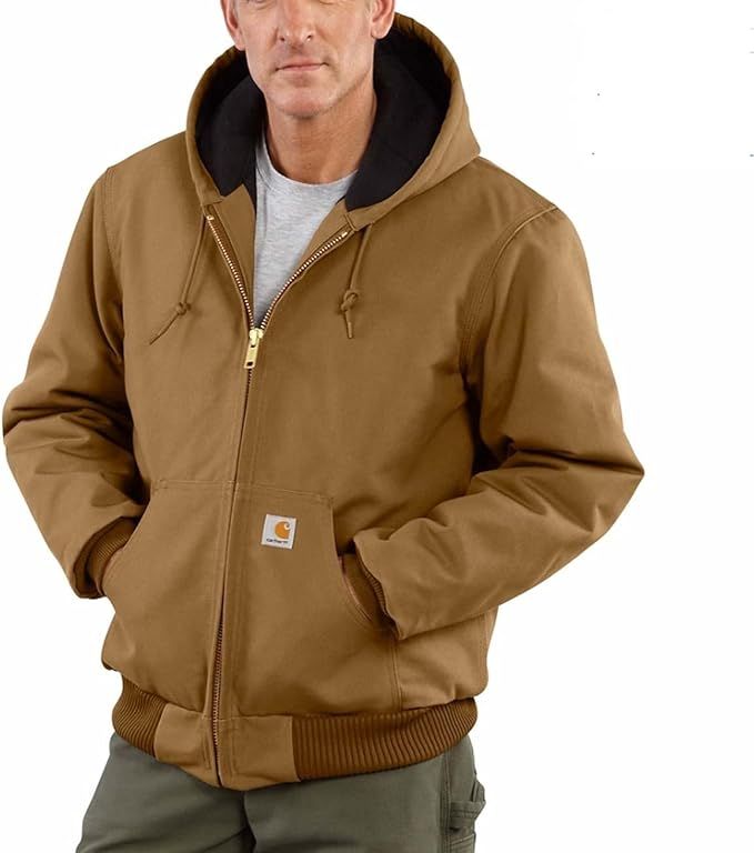 Carhartt Men's Quilted Flannel Lined Duck Active Jacket | Amazon (US)