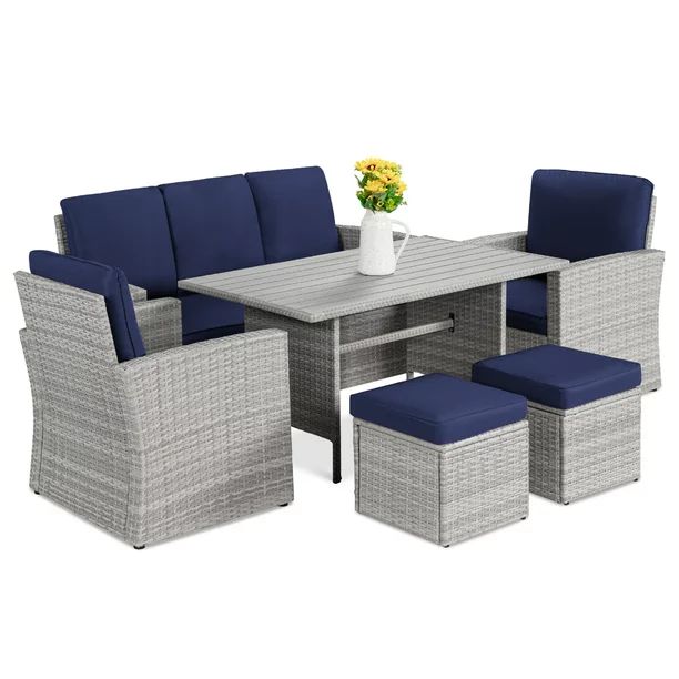 Best Choice Products 7-Seater Conversation Wicker Dining Table, Outdoor Patio Furniture Set with ... | Walmart (US)