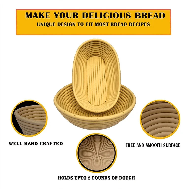 Bread Proofing Basket SET of 2 with Kit-Round and Ovel Bread Baking Bowl Tools -Bread Lame- Dough... | Walmart (US)