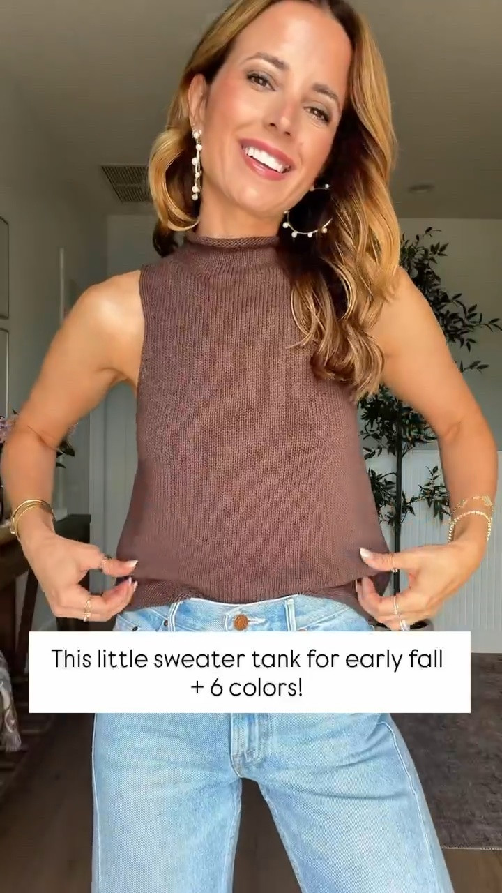 I love these new sweater tanks for early fall, wearing XXS. Summer outfit. Fall outfit. Fall style. Elevated casual outfit. 24 petite in Mother jeans! Brown ballet flats are TTS. Tory Burch Romy bucket bag.

#LTKgrwm #LTKootd #LTKPetite
