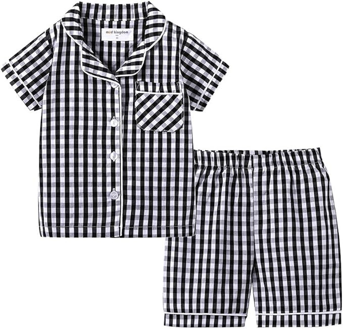 Mud Kingdom Girls Boys Summer Pajama Set Plaid Cute Peter Pan Collar | Amazon (US)