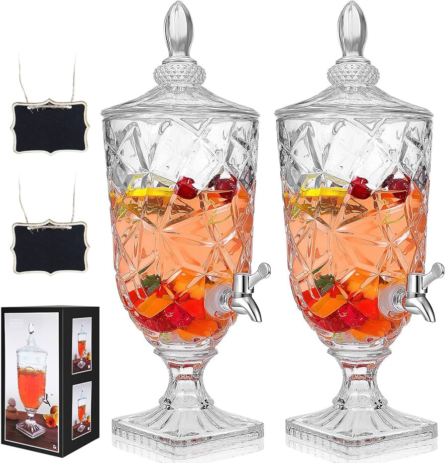 Zhehao 2 Pcs 0.8 Gallon Glass Beverage Dispenser Vintage Crystal Beverage Dispenser Clear Drink D... | Amazon (US)