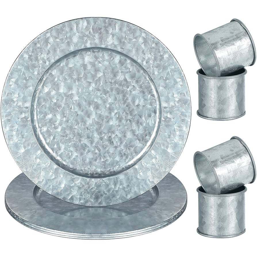 Charger Plates 13 Inches Chargers for Dinner Rustic Galvanized Charger Plates Napkin Ring Farmhou... | Amazon (US)