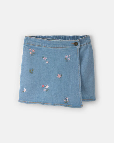 Girls Floral Embroidered Denim Wrap Skort - Medium Wash - OshKosh B'gosh | Carter's | Carter's Inc