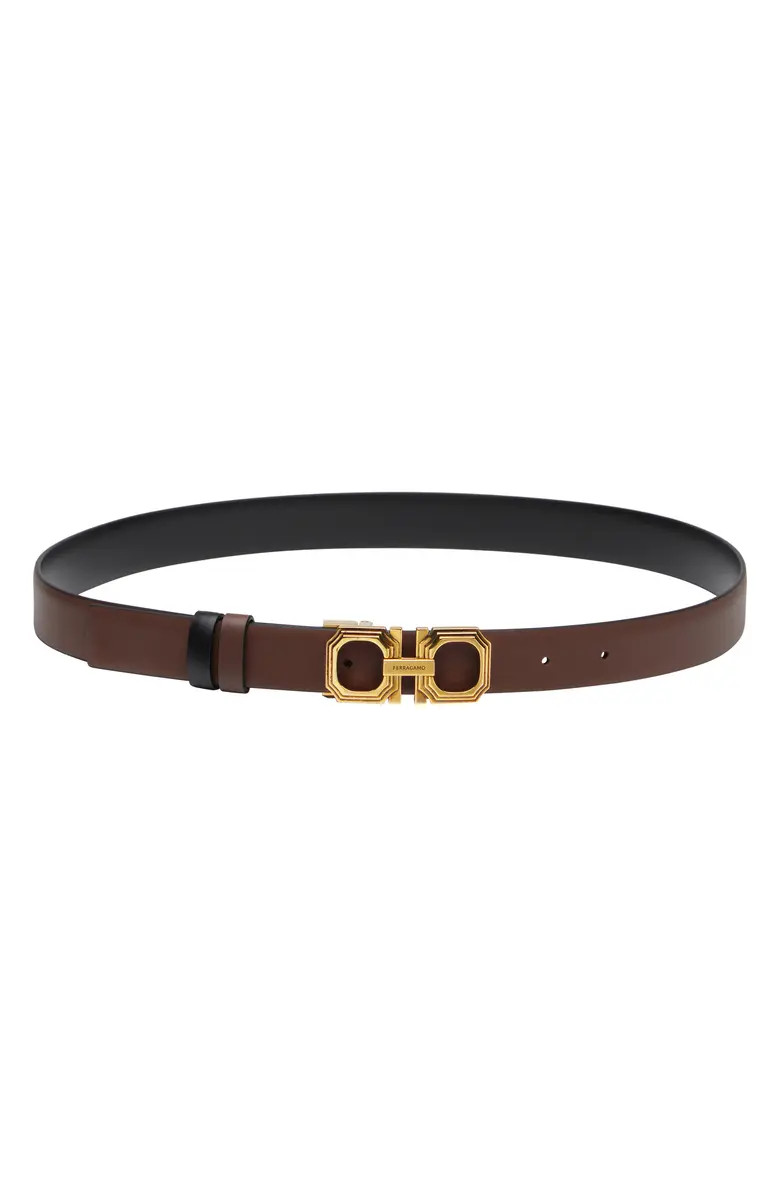 FERRAGAMO Gancio Ellipse Buckle Reversible Leather Belt | Nordstrom | Nordstrom