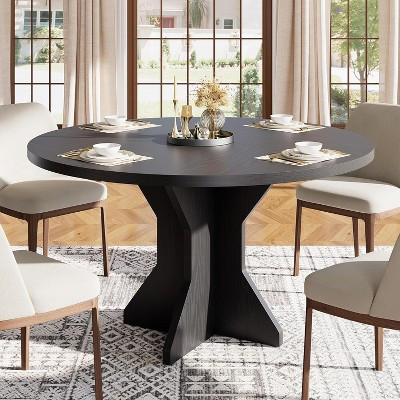 Round Dining Table for 4-6 People,47" Circle Kitchen Dinner Table with Sturdy Pedestal Base,Small Spaces Dinning Room Furniture for Living Room,Black | Target