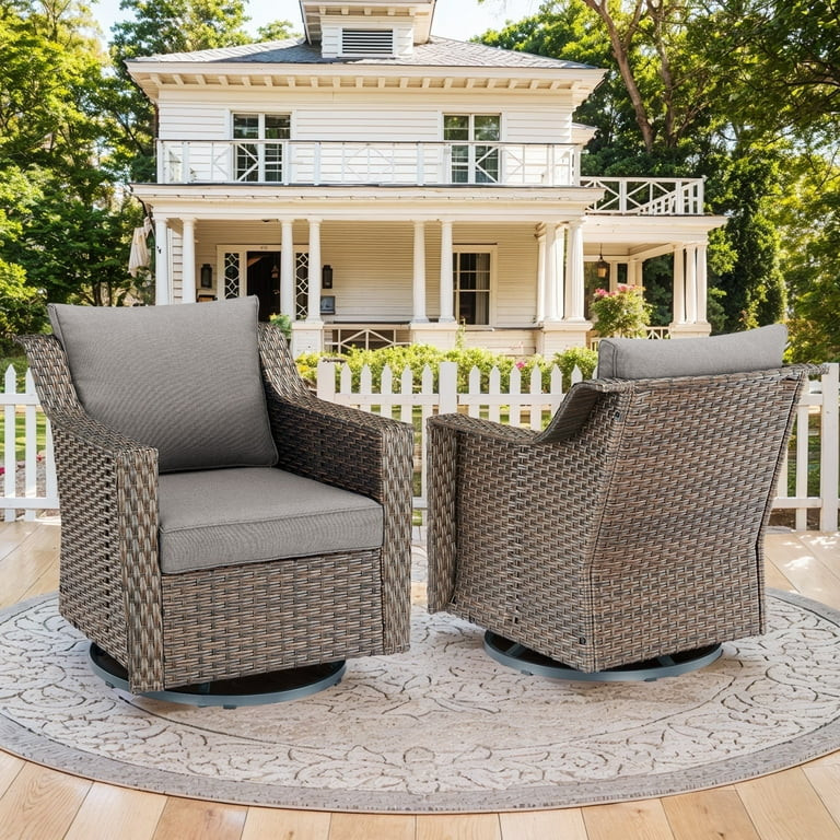 POCASSY Outdoor Swivel Rocking Chairs Set of 2, All Weather Brown Wicker Rattan Patio Furniture S... | Walmart (US)