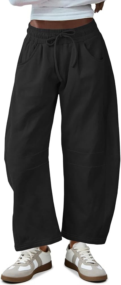 Fisoew Womens Barrel Leg Sweatpant Drawstring Elastic Waisted Wide Leg Pants Casual Active Pants ... | Amazon (US)