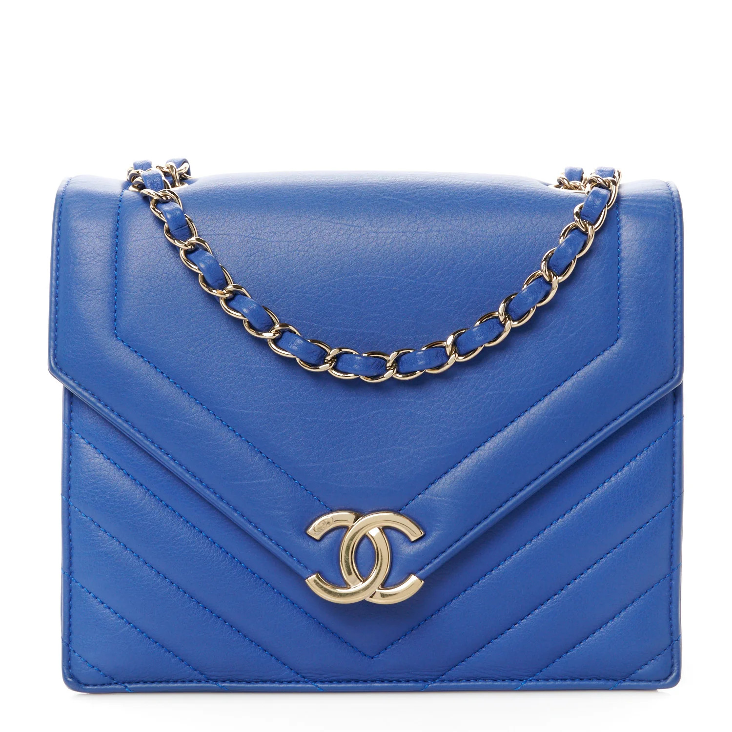 Calfskin Quilted Chevron Small Single Flap Blue | FASHIONPHILE (US)
