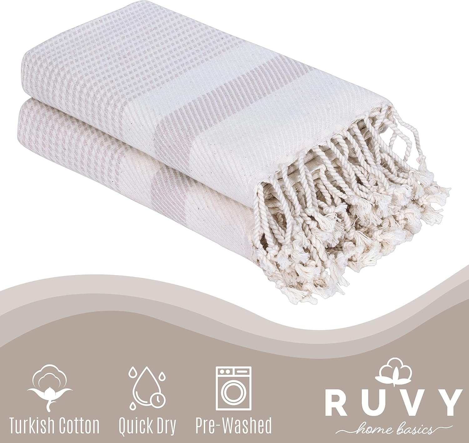 Ruvy Home Basics Turkish Hand Towels for Bathroom Set of 2 | 18"x40", Cotton & Decorative Bathroo... | Amazon (US)