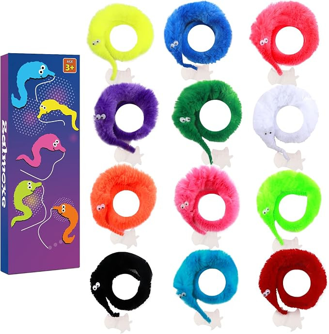 Zalmoxe 12 Pcs Fuzzy Worms on with a Invisible String Carnival Party Favors for Kids Birthday (12... | Amazon (US)