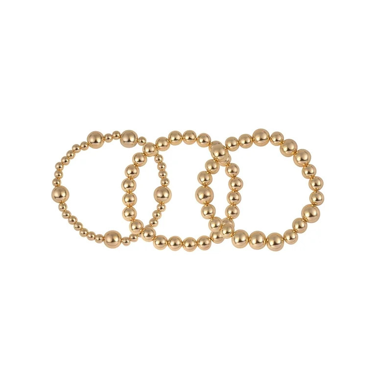 Time and Tru Adult Female Gold-Tone Textured Cast 3pc Stretch Bracelet Set - Walmart.com | Walmart (US)