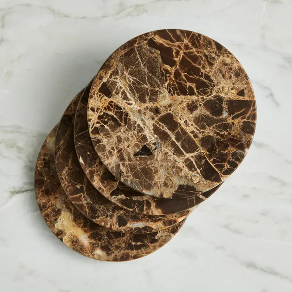 Pack of 4 Brown Marble coasters | Dunelm