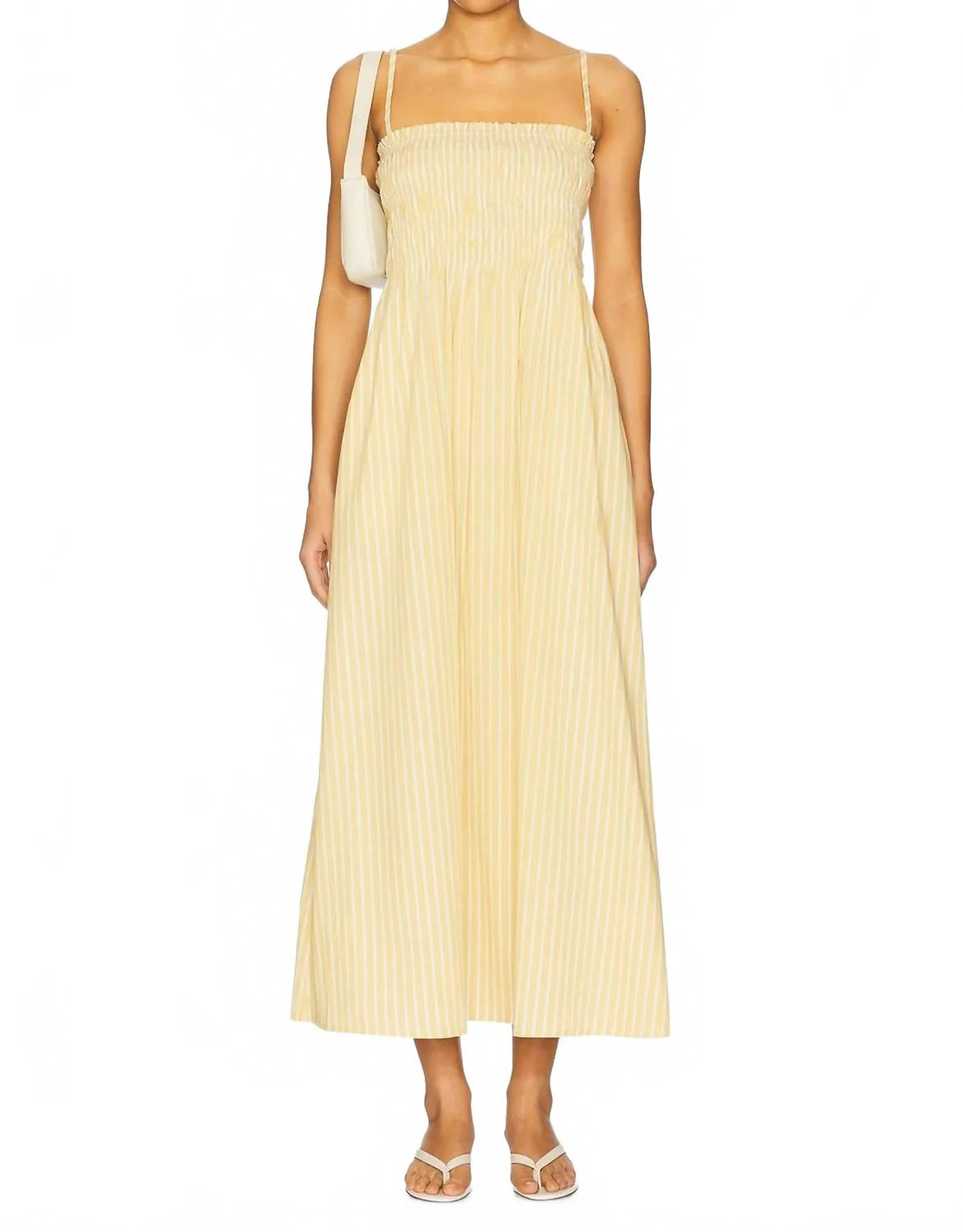 Bianca Smocked Bodice Midi Dress In Beach Sand | Shop Simon