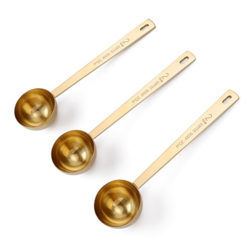 3Pcs Coffee Scoop Spoon - 1 Tablespoon 30ML Stainless Steel Long Handle Measuring Spoons for Coffee, Milk Powder, Fruit Powder (Gold) | Amazon (US)