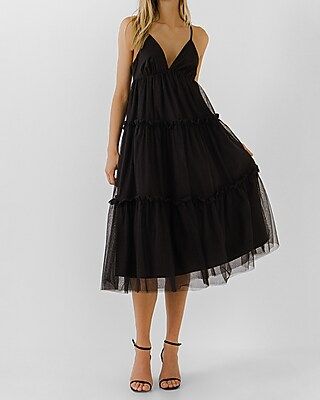 English Factory Tulle Contrast Midi Dress | Express