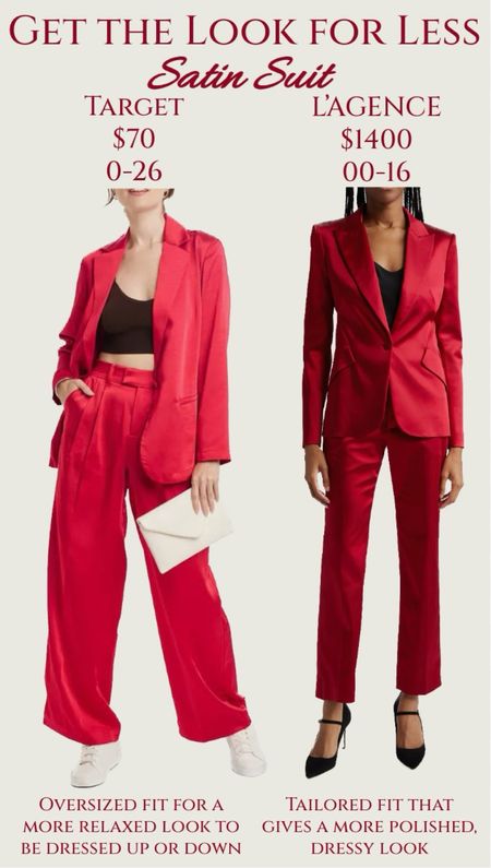 Get the look for less: satin suit! The perfect red suit for Christmas parties, Christmas Eve, holiday parties and more! All pieces sold separately so you can mix and match sizes. Target option is wide leg version with an oversized blazer. Nordstrom suit is more tailored and dressy. Both so cute!
..........
Christmas outfit, Christmas card outfit, Christmas family photos, family photo outfit, red suit, red blazer, red trousers, satin blazer, satin suit, Christmas Eve outfit, plus size suit, Christmas Day outfit, holiday party outfit, Christmas party outfit, workwear, work look, holiday look, Christmas card outfits, Christmas card photos outfit

#LTKplussize #LTKfindsunder50 #LTKHoliday