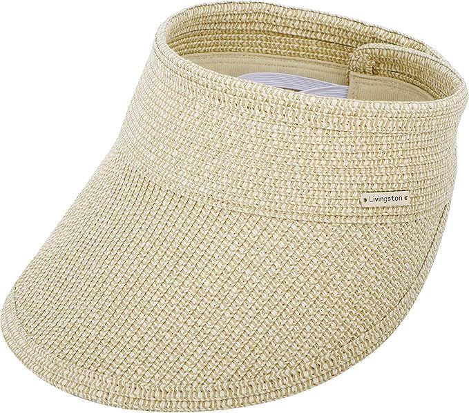 Livingston Beach Hats for Women Wide Brim Roll-up Foldable Straw Sun Hat Visors | Amazon (US)