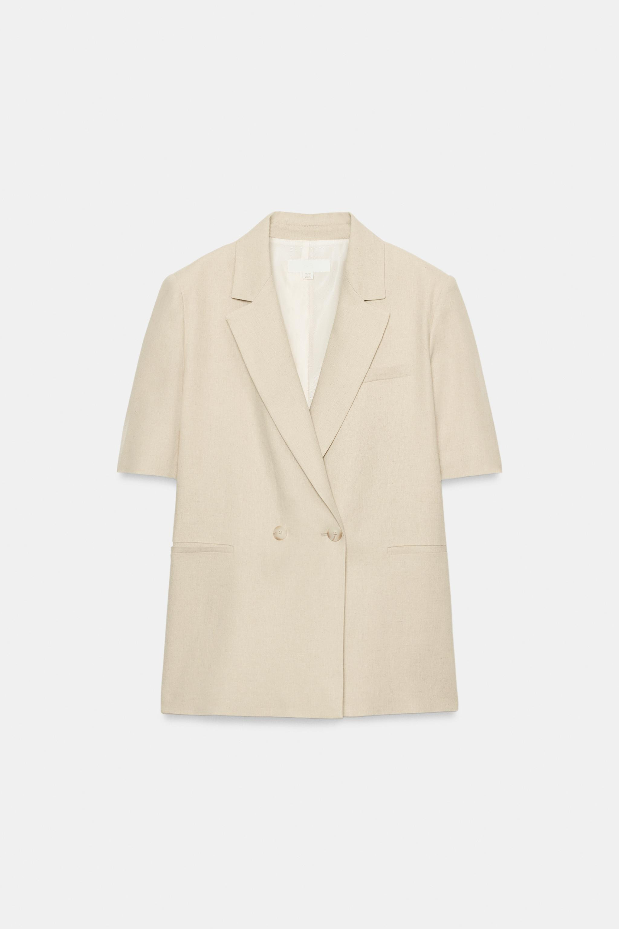 DOUBLE-BREASTED BLAZER MET LINNEN EN KORTE MOUWEN | Zara US