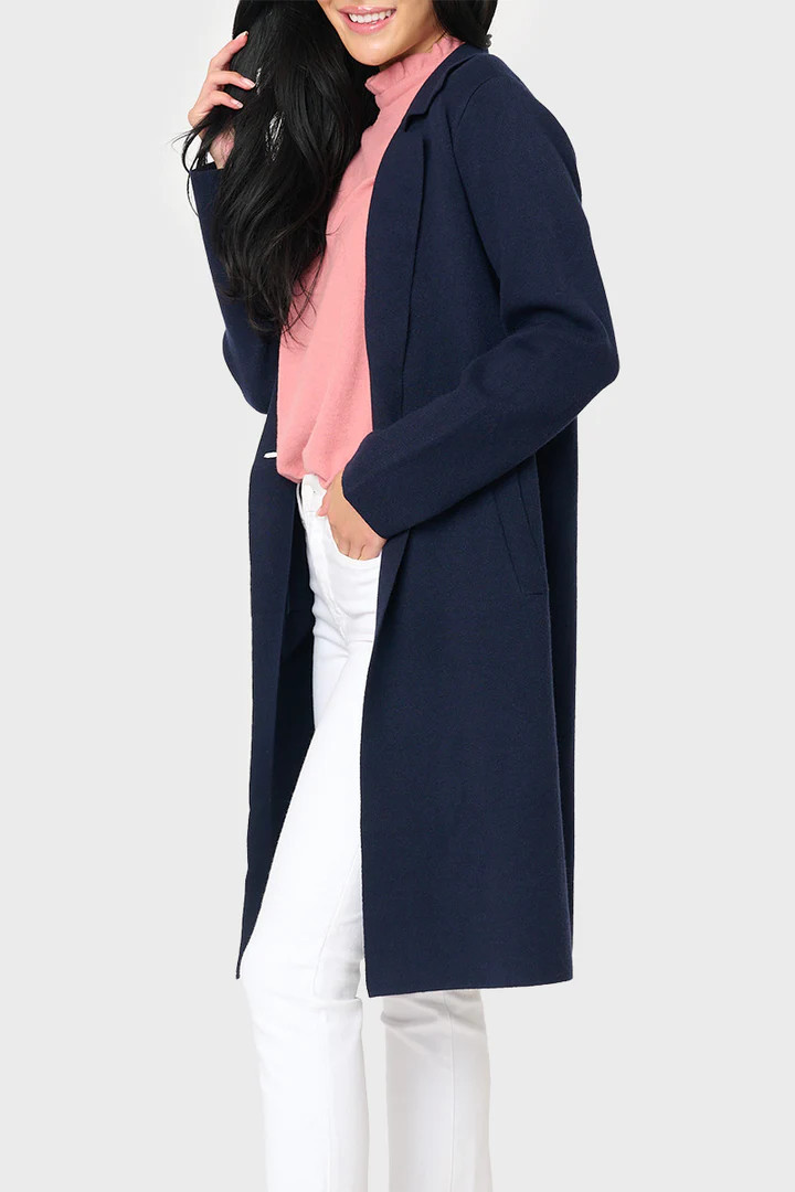 Notch Collar Double Knit Long Cardigan | Gibson