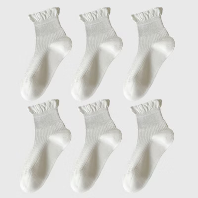 Alilang Adorable Women's Ruffle - Cuff Ankle Socks 6Pk - White | Target