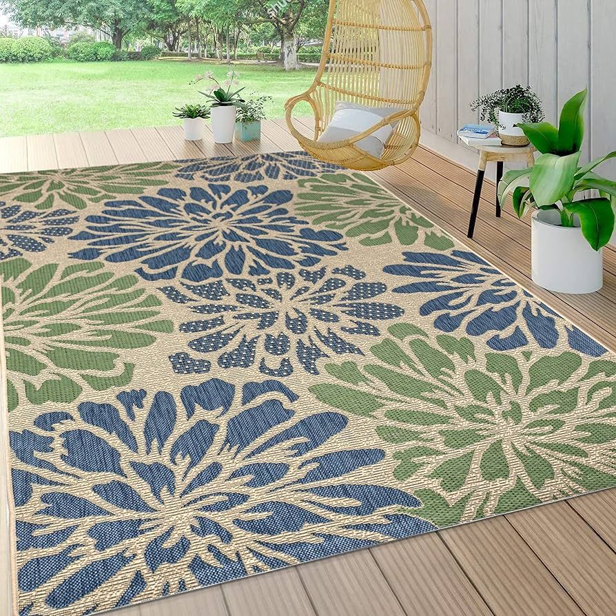 JONATHAN Y SMB110B-9 Zinnia Modern Floral Textured Weave Indoor Outdoor Area-Rug Bohemian Coastal... | Amazon (US)