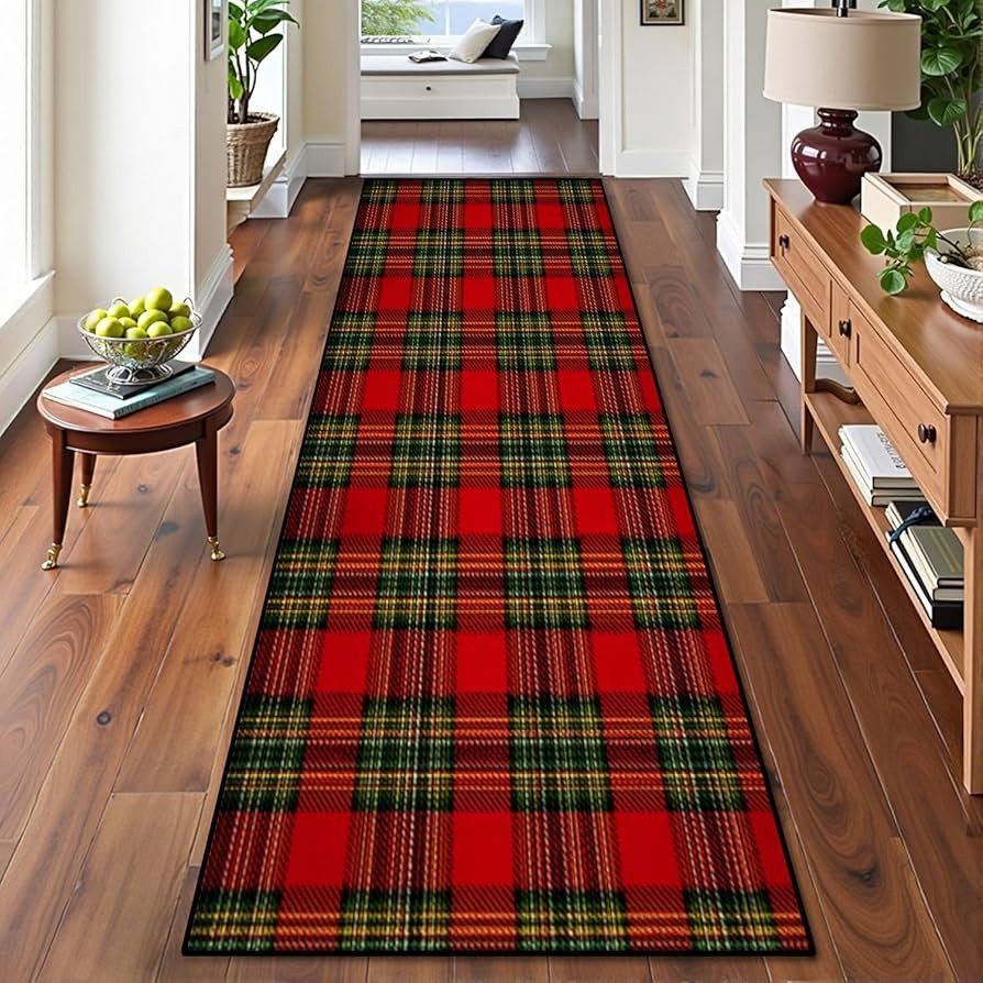 Runner Rug 2x8 Machine Washable Red Green Tartan Plaid Yellow Accents Non-Slip Hallway Area Rug I... | Amazon (US)