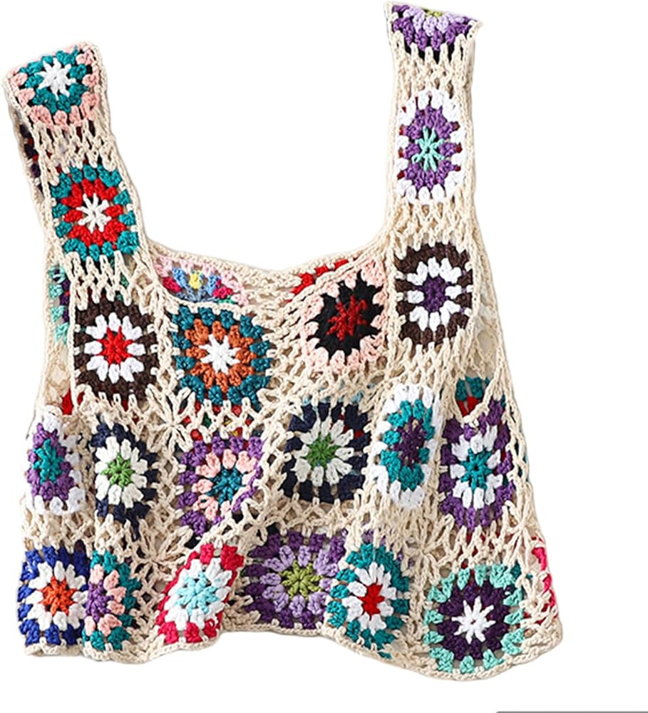 FIHCH Crochet Tank Top Colorful Knit Tops for Women Embroidery Sweater Tank Tops Boho Camisole Be... | Amazon (CA)