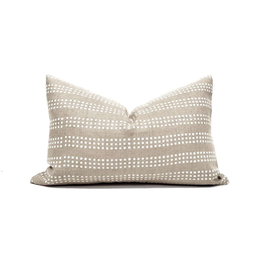 Designer pillow cover, 12"×19" white on flax block printed linen pillow, batik pillow | Etsy (US)