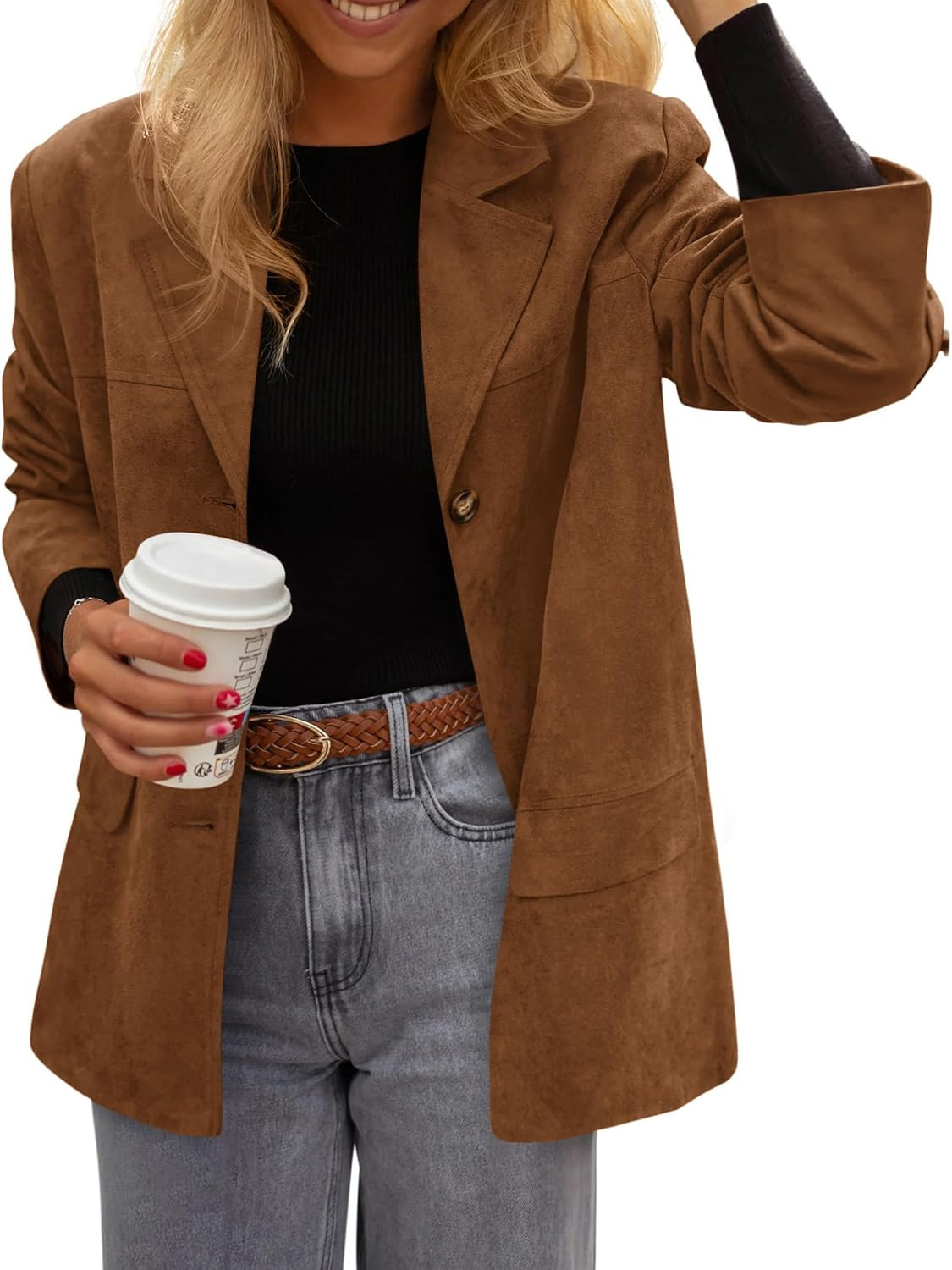 PRETTYGARDEN Blazers for Women Western Fall Faux Suede Jacket | Amazon (US)
