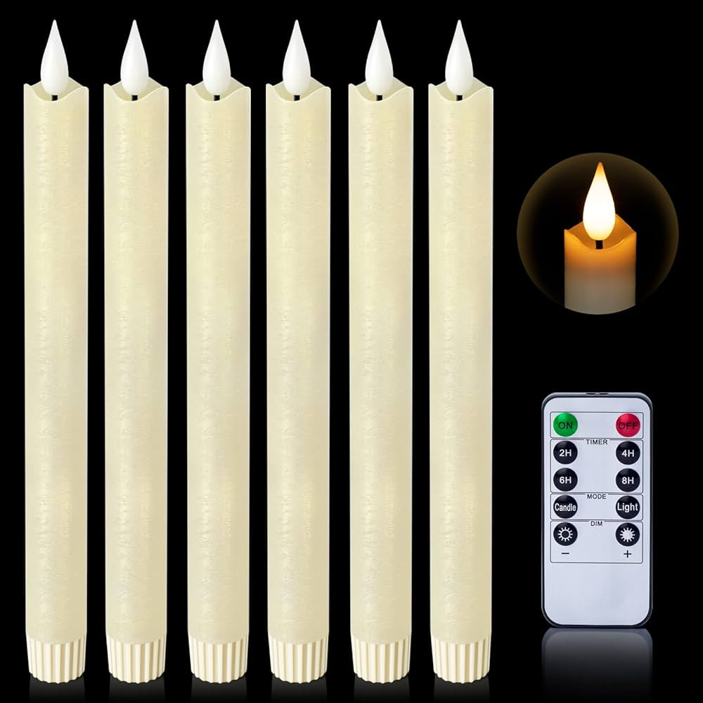 HN HAIINAA Real Wax Flameless Taper Candles Battery Operated Fake Candles with Remote，6Pcs Elec... | Amazon (US)