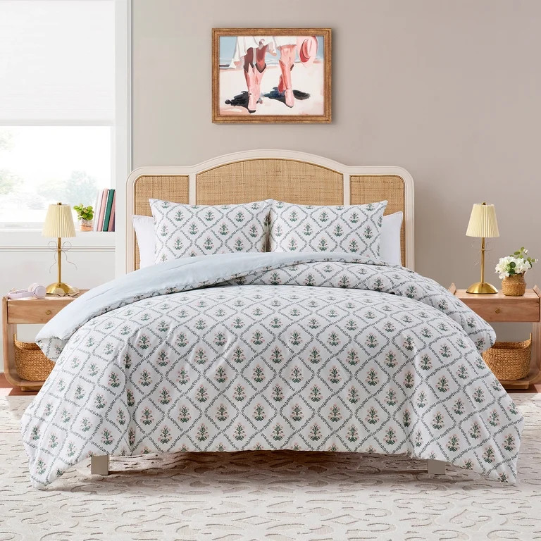 My Texas House 3-Piece Green/Pink Trellis Comforter Set, Full/Queen | Walmart (US)