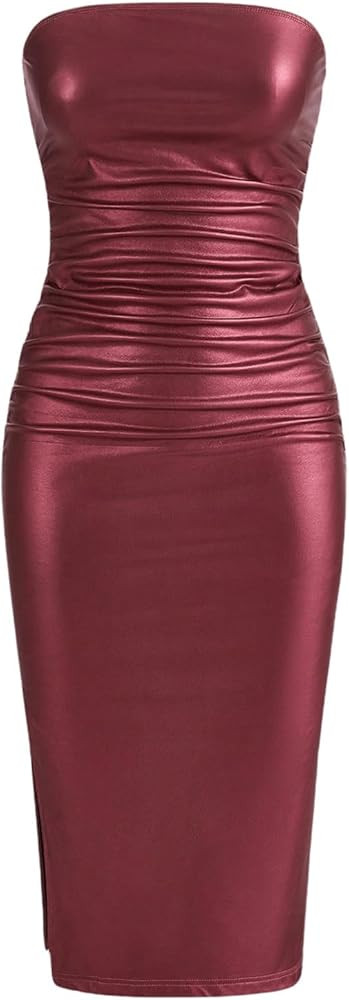 SOLY HUX Sexy Faux Leather Dress for Women Bodycon Dresses Strapless Leather Tube Dress Midi Long... | Amazon (US)