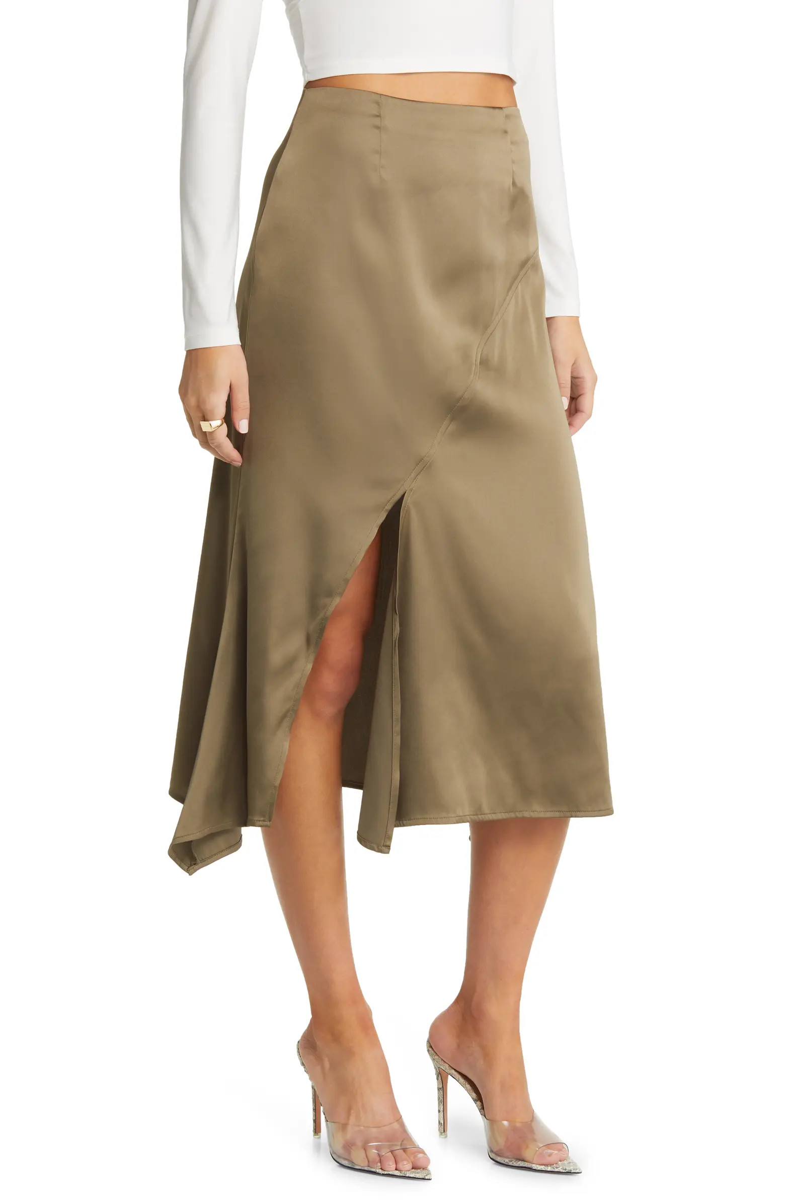 Asymmetric Satin Midi Skirt | Nordstrom