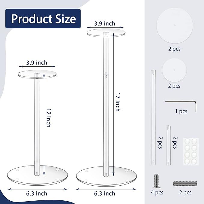 RSSCIIIUL Acrylic Hat Stand and Wig Display Rack, 2pcs 17" Clear Hat Stands for Display, Adjustab... | Amazon (US)