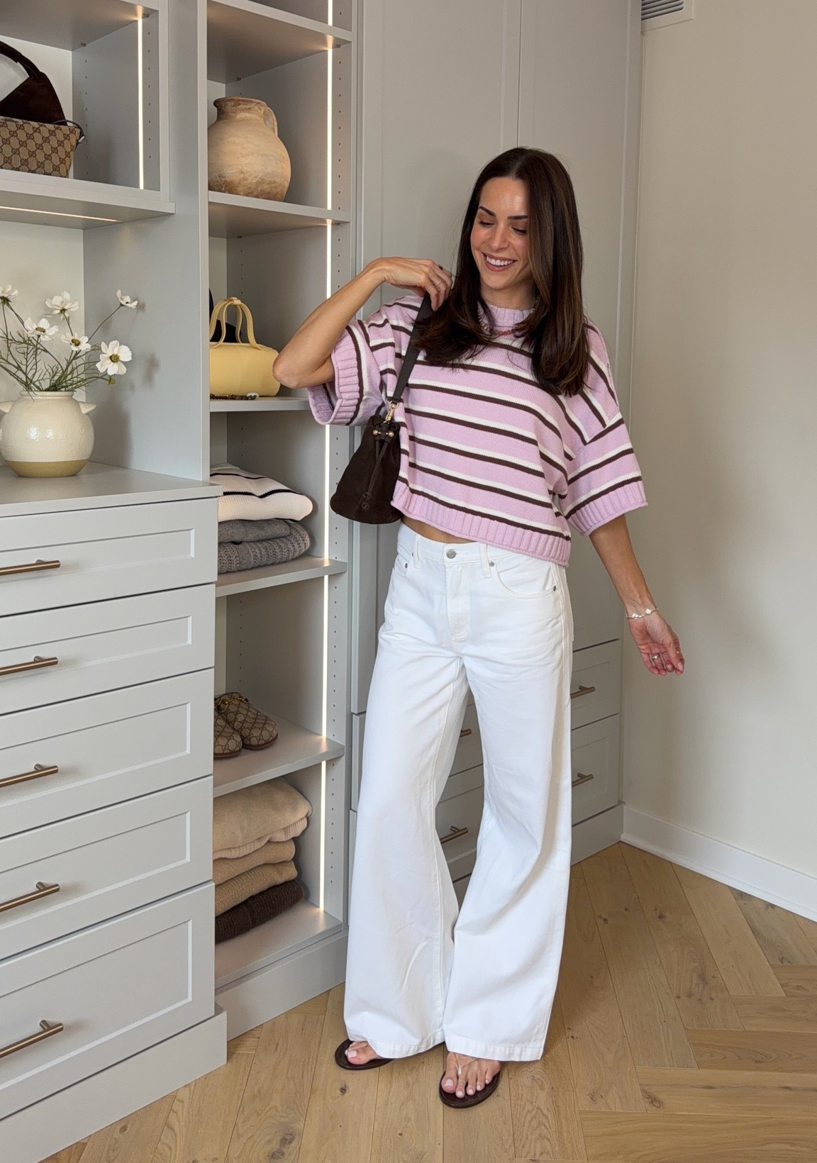 20% off Anthro code through Sunday!! Code TAYLORB20 (orders $100+) 
Stripe sweater tee: true to size (S)
White jeans: tts (26) relaxed fit 
Jelly flip flops: tts, size up for half sizes of

#LTKootd #LTKSaleAlert #LTKMothersDay