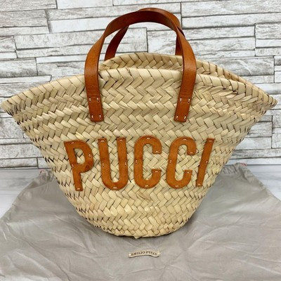 Emilio Pucci Logo basket straw Hand Bag Women Psychedelic Pattern Brown Genuine  | eBay | eBay US