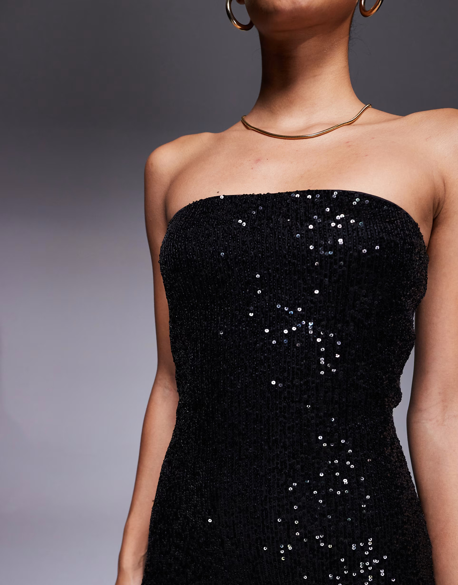 ASOS DESIGN sequin bandeau midi dress in black | ASOS | ASOS (Global)