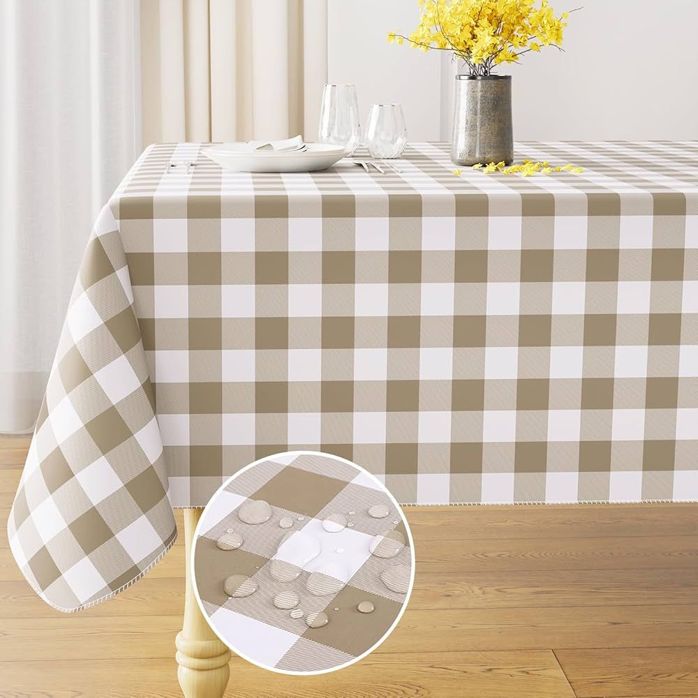 misaya Rectangle Waterproof Vinyl Table Cloth, Buffalo Flannel Backed Tablecloth, Wipeable Plasti... | Amazon (US)