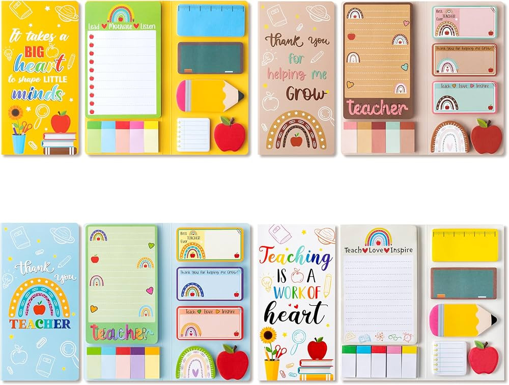 Xqumoi 4 Pack Teacher Themed Sticky Notes Set - Blackboard Apple Boho Rainbow Shape Self-Stick No... | Amazon (US)